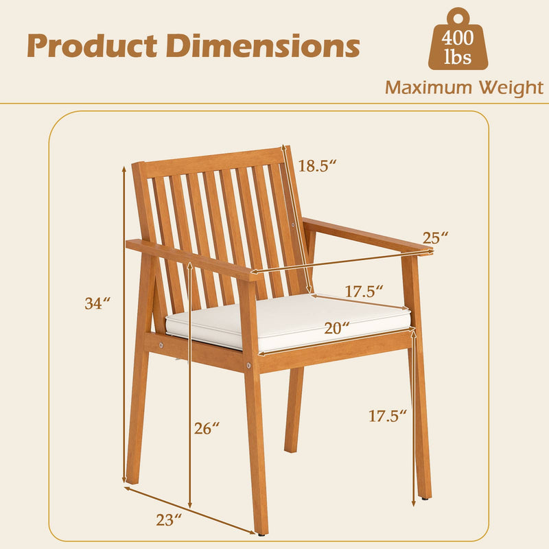 Costway - 2 Pieces Patio Dining Chairs Outdoor Acacia Wood Chairs with Removable Padded Cushion-Natural