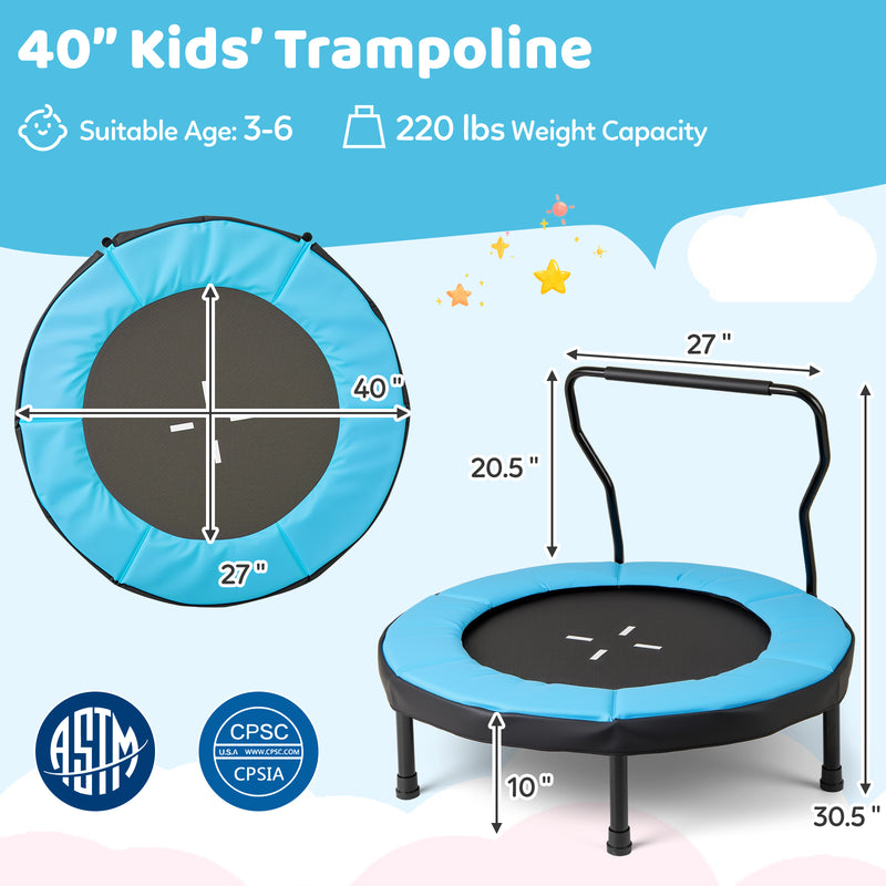 Costway - 40 Inch Trampoline for Kids Indoor Outdoor Fitness Trampoline-Blue