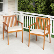 Costway - 2 Pieces Patio Dining Chairs Outdoor Acacia Wood Chairs with Removable Padded Cushion-Natural