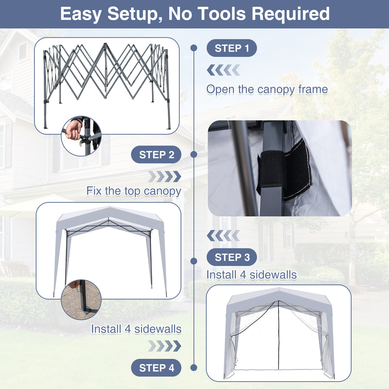 Costway - Pop up Canopy Tent wiht 4 Sidewalls Mesh Netting Wheeled Bag-White