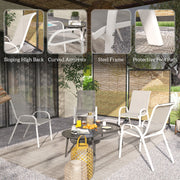 Outsunny - Set of 4 Outdoor Dining Chairs, Stackable Lawn Chairs with High Back, Breathable Mesh Seat for Garden Porch, White