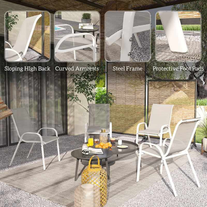 Outsunny - Set of 4 Outdoor Dining Chairs, Stackable Lawn Chairs with High Back, Breathable Mesh Seat for Garden Porch, White