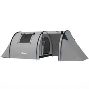 Outsunny - 3-4 Person Camping Tent with 2 Rooms, 3000mm Waterproof Portable Family Tent with Carry Bag, Grey