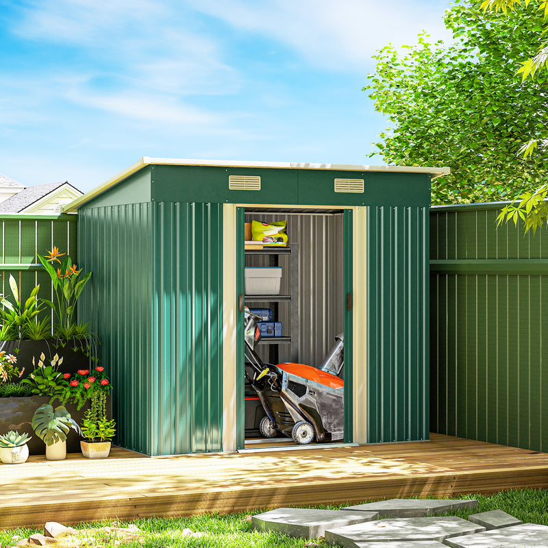 7'x 4' Metal Patio Storage Shed Garden Lockable Shed Tool Utility Storage Unit, Green