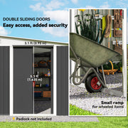 11' x 9' Steel Garden Storage Shed, Outdoor Metal Tool House with Double Sliding Doors, Dark Grey