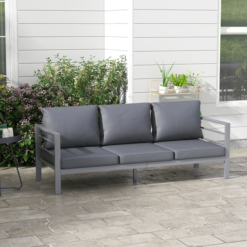 Outsunny - Aluminum Garden Sofa, 3-Person Outdoor Couch, Backyard Furniture for 3-person with Cushions, 72.8" x 26" x 25.2", Grey