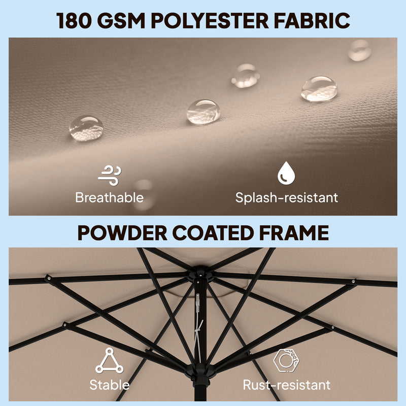 9' x 9' Round Market Umbrella with Valance, Patio Umbrella with Tilt and Crank, for Garden, Deck, Poolside, Khaki