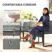 Outsunny - Outdoor Bistro Set, 3 Piece Wicker Patio Furniture Set with Glass Top Table and Cushions for Porch, Balcony, Dark Grey
