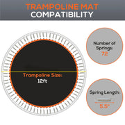 Soozier Trampoline Mat Replacement with Spring Pull Tool and 72 V-Hooks, Fits 12ft Trampoline, Using 5.5" Springs, Orange