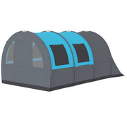 Outsunny - 3 Person Camping Tent with Living Room and Bedroom, 3000mm Waterproof Tunnel Large Family Tent, Grey and Blue