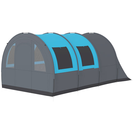 Outsunny - 3 Person Camping Tent with Living Room and Bedroom, 3000mm Waterproof Tunnel Large Family Tent, Grey and Blue