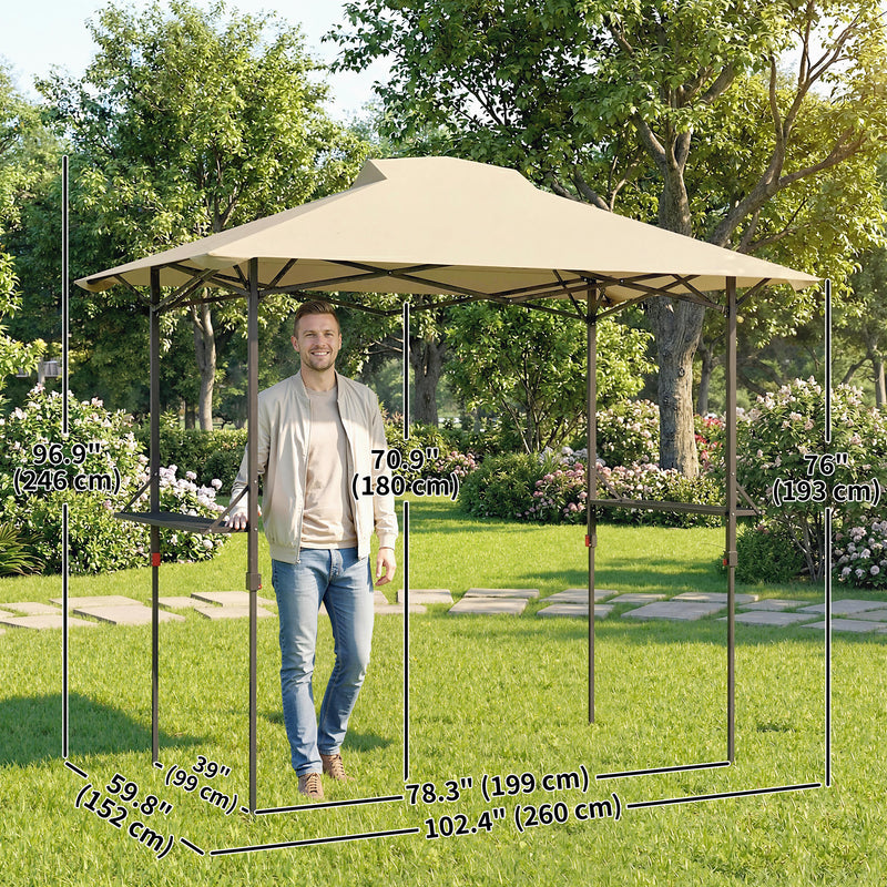 Outsunny - 5 x 8.5 ft Pop Up Grill Gazebo with 2 Shelves, UPF 50+ Outdoor Instant Canopy Portable Shelter with Carry Bag, Khaki