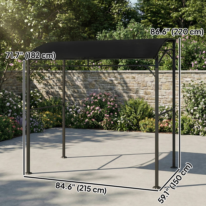 Outsunny - 7' x 5' Garden Grill Canopy, BBQ Grill Gazebo Tent with Steel Frame and Hooks, Outdoor Sun Shade, Black