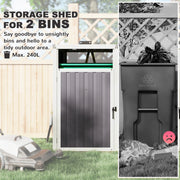 Double Garbage Bin Shed, Lockable Outdoor Storage Shed with Openable Lid, Galvanized Frame for Garden Patio, Dark Grey