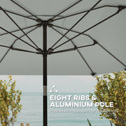 7.6FT Aluminum Patio Umbrella Parasol 8 Ribs Outdoor Market Umbrella with Crank, Push Button Tilt for Deck, Backyard and Lawn, Light Grey