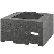 Outsunny - Fire Pit with Fire Poker, Wood Burning Firepit for Outside with Mesh Lid, Magnesium Oxide Stone Texture, Charcoal Grey