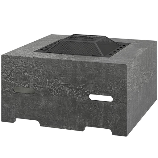 Outsunny - Fire Pit with Fire Poker, Wood Burning Firepit for Outside with Mesh Lid, Magnesium Oxide Stone Texture, Charcoal Grey