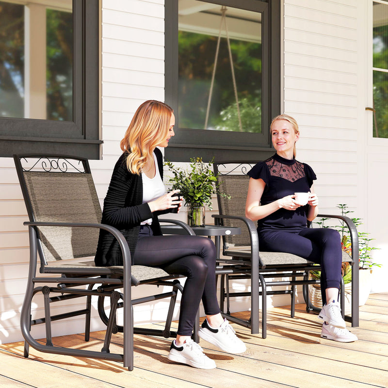 Outsunny - Outdoor Glider Bench with Coffee Table, Patio 2-Seat Rocking Chair Swing Loveseat with Breathable Sling for Backyard Garden Porch, Brown