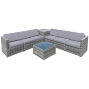 Costway - 8 Pieces Wicker Sofa Rattan Dining Set Patio Furniture with Storage Table-Gray