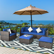 Costway - 6 Pieces Patio Rattan Furniture Set with Sectional Cushion-Blue