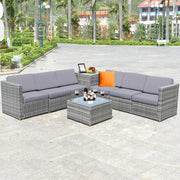 Costway - 8 Pieces Wicker Sofa Rattan Dining Set Patio Furniture with Storage Table-Gray