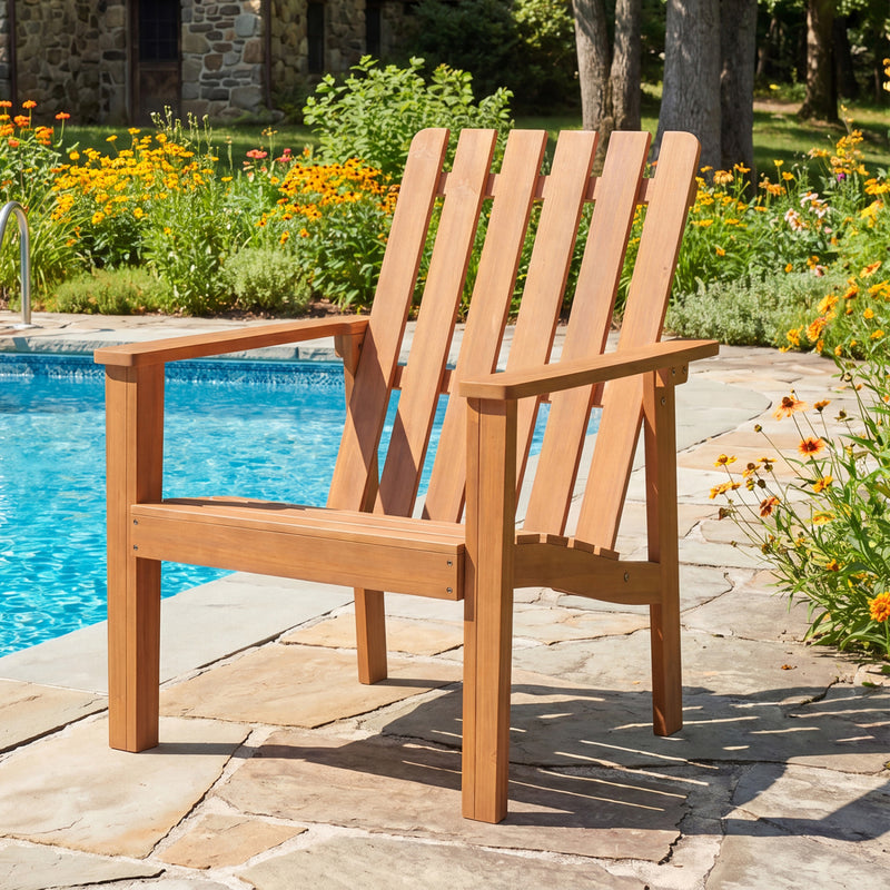 Costway - 1 Pack Acacia Wood Outdoor Patio Chair with Slatted Backrest and Seat Built-in Armrest