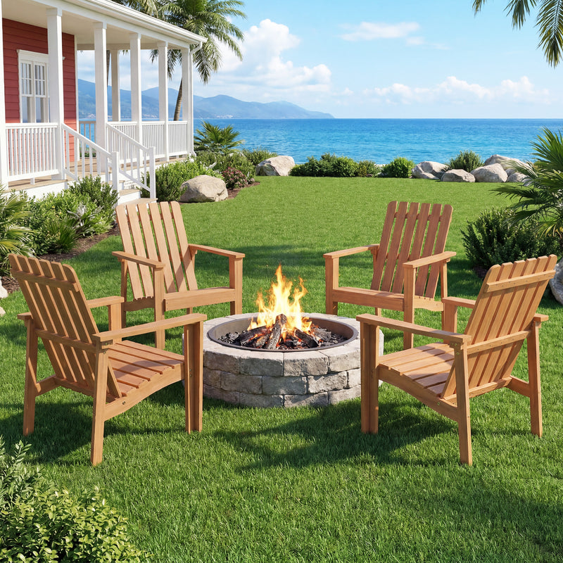 Costway - 1 Pack Acacia Wood Outdoor Patio Chair with Slatted Backrest and Seat Built-in Armrest