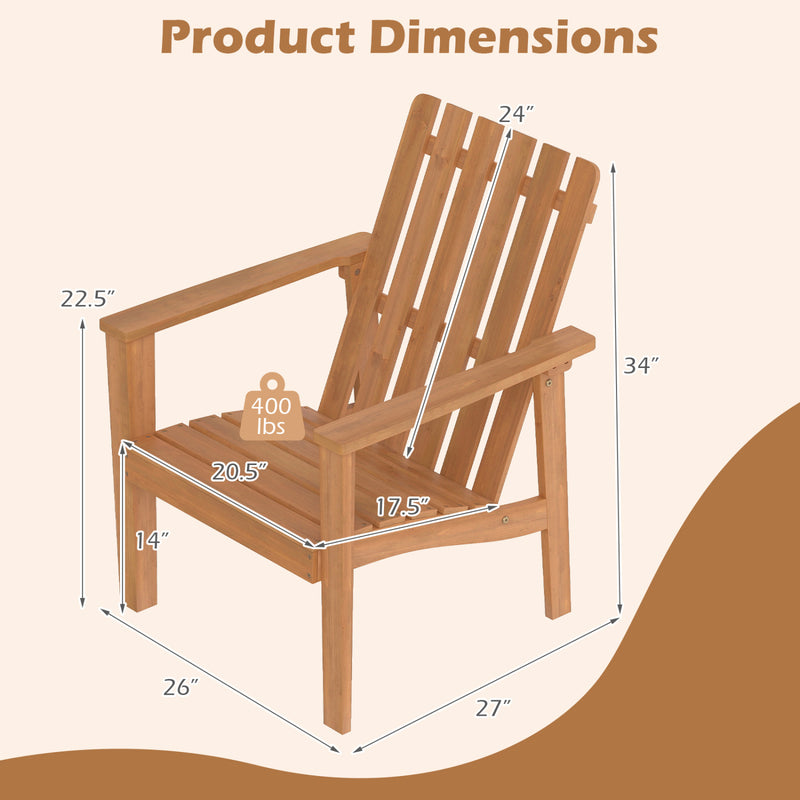 Costway - 1 Pack Acacia Wood Outdoor Patio Chair with Slatted Backrest and Seat Built-in Armrest