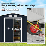 9.1'x6.4'x6.3' Garden Storage Shed w/ Foundation Kit Metal Tool Storage House w/ Double Doors Dark Grey
