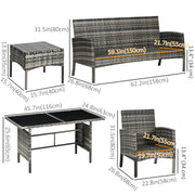Outsunny - 6-Piece Outdoor Patio Furniture Set with Chairs, Ottomans, Sofa, Glass Top Coffee Table and Cushions, Wicker Rattan Conversation Set for Backyard and Porch, Grey