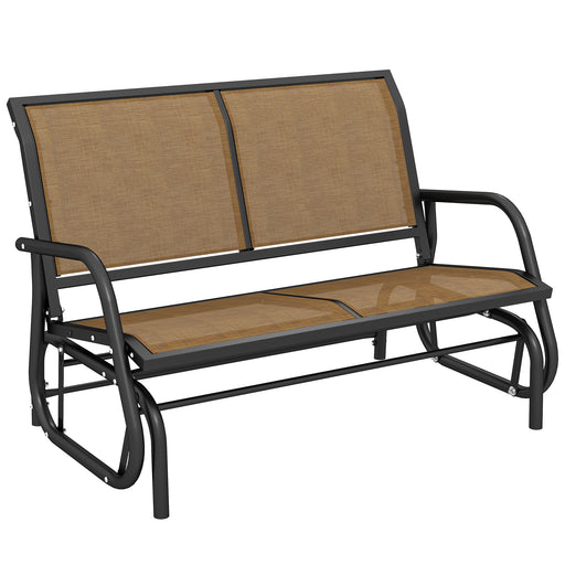 Outsunny - Outdoor Glider Bench, 2 Person Patio Glider Chair, Gliding Outdoor Garden Loveseat Swing Bench with Breathable Mesh Fabric, Steel Frame for Backyard, Porch, Brown