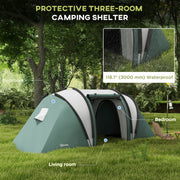 Outsunny - Camping Tent with 2 Bedrooms and Living Area, 3000mm Waterproof Family Tent, for Fishing Hiking Festival, Army Green