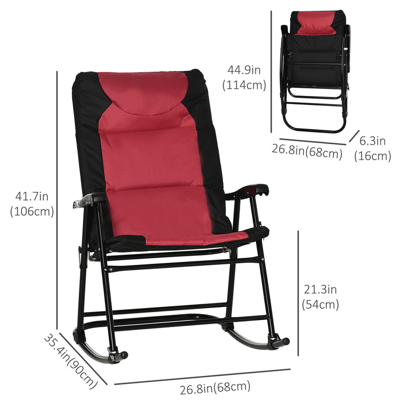Outsunny - Folding Rocking Chair Set of 2 Padded Rockers with Armrest, Red & Black