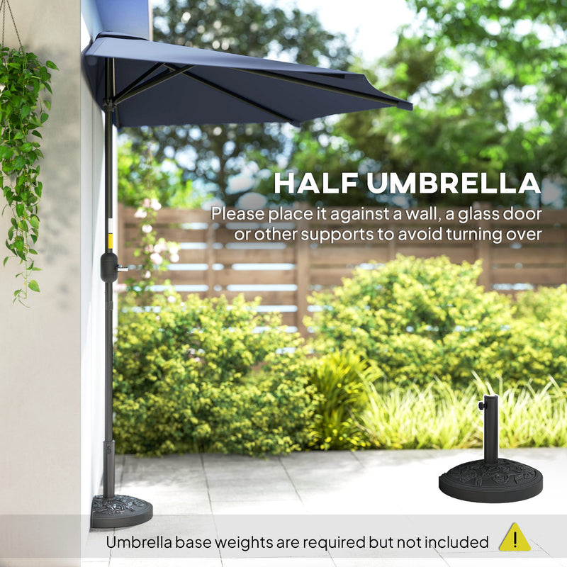 Outsunny - 9.8ft Half Umbrella Semi Round Patio Parasol with Crank Handle, Top Vent for Garden, Balcony - NO BASE INCLUDED, Dark Blue — 84D-008V00DB