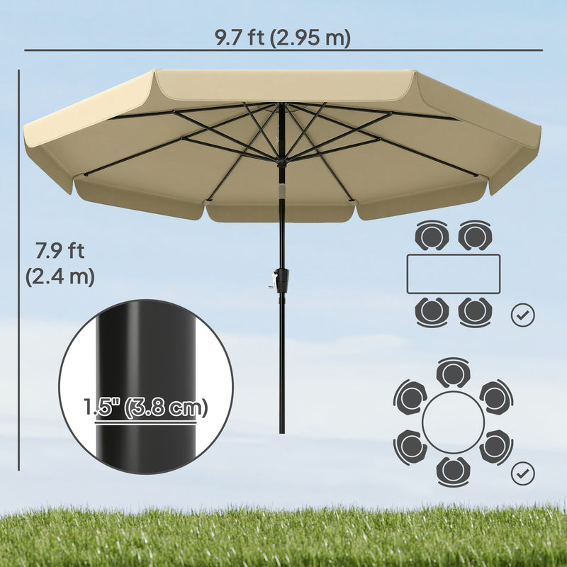 10 ft Patio Umbrella with Push Button Tilt and Crank, Outdoor Market Table Umbrella Parasol, Khaki