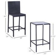 Outsunny - 3 Piece Patio Bar Set Wicker Rattan Garden Bistro Set Barstool and Table for Patio Backyard Balcony Poolside, Black