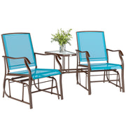 Outsunny - Outdoor Glider Chair with Table, 2-Seat Patio Glider Loveseat with Breathable Mesh Fabric, Blue