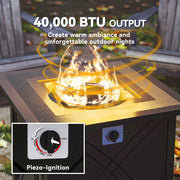 Outsunny - 28" Propane Fire Pit Table 40,000 BTU Square Outdoor Gas Fire Table with Waterproof Cover, Adjustable Foot Pads