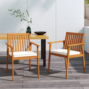 Costway - 2 Pieces Patio Dining Chairs Outdoor Acacia Wood Chairs with Removable Padded Cushion-Natural