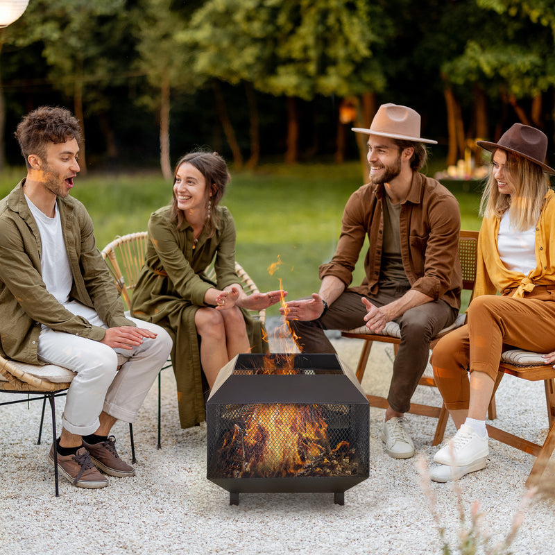 Outsunny - 17" Outdoor Fire Pit with Fire Poker, Wood Burning Firepits, Portable Firepit for Patio Backyard Bonfire Camping, Black