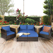 Costway - 5 Pieces Patio Cushioned Rattan Furniture Set-Navy