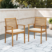 Costway - Outdoor Patio Dining Chairs Set of 2 with Removable Padded Cushion and Slatted Backrest-Beige