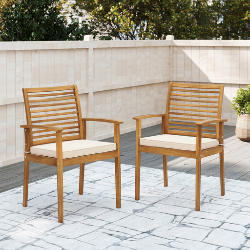 Costway - Outdoor Patio Dining Chairs Set of 2 with Removable Padded Cushion and Slatted Backrest-Beige