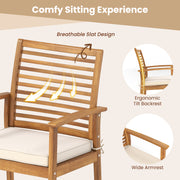 Costway - Outdoor Patio Dining Chairs Set of 2 with Removable Padded Cushion and Slatted Backrest-Beige