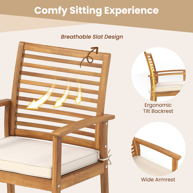 Costway - Outdoor Patio Dining Chairs Set of 2 with Removable Padded Cushion and Slatted Backrest-Beige