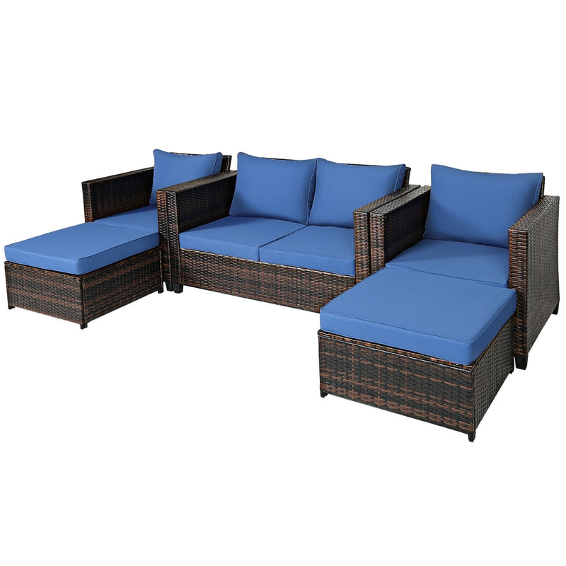 Costway - 5 Pieces Patio Cushioned Rattan Furniture Set-Navy