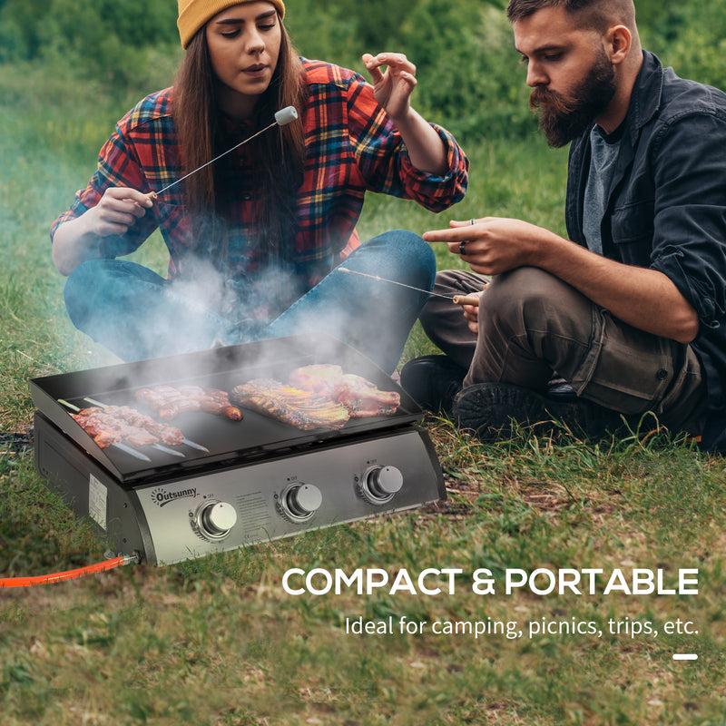 Outsunny - 3 Burner Liquefied Gas Grill, Portable Tabletop BBQ Grill, for Camping, Picnic, Silver