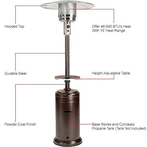 Hiland® Patio Heater With Steel Table, 48000 BTU, Propane, Hammered Bronze — WB245615