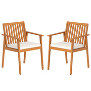 Costway - 2 Pieces Patio Dining Chairs Outdoor Acacia Wood Chairs with Removable Padded Cushion-Natural