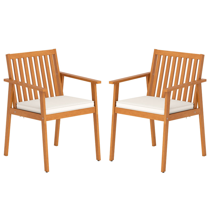 Costway - 2 Pieces Patio Dining Chairs Outdoor Acacia Wood Chairs with Removable Padded Cushion-Natural